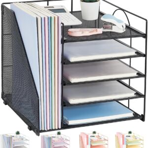 Desk Organizers and Equipment, 5-Tier Paper Letter Tray Organizer with File Holder, Desktop Organizer for Workplace Provides, Workplace Desk Equipment & Workspace (Black)