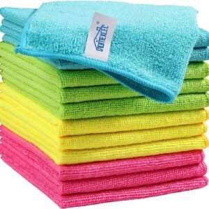 HOMEXCEL Microfiber Cleansing Material,12 Pack Cleansing Rag,Cleansing Towels with 4 Shade Assorted,11.5″X11.5″(Inexperienced/Blue/Yellow/Pink)
