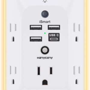 Outlet Extender with Night time Gentle, Multi Plug Outlet, USB Wall Charger Surge Protector 4 USB Charging Port(1USB C), Energy Strip Electrical Outlet Splitter Expander for Dwelling Workplace Dorm Room ETL Listed