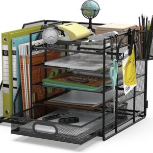 HUHOLE Mesh Desk Organizer with File Holder, 5-Tie...
