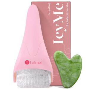 BAIMEI IcyMe Ice Curler for Face Girls and Gua Sha Facial Instrument Set, Ice Face Curler Reduces Puffiness, Relieves Migraines, Pores and skin Care Instruments, Self Care Reward for Girls – Pink