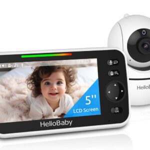 HelloBaby Improve Child Monitor, 5” Display with 30-Hour Battery, Pan-Tilt-Zoom Video Child Monitor with Digital camera and Audio No WiFi, Night time Imaginative and prescient, VOX, 2-Manner Speak, 8 Lullabies and 1000ft Vary