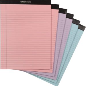 Amazon Fundamentals Huge Dominated 8.5 x 11.75-Inch 50 Sheet Perforated Lined Writing Observe Pads, Pack of 6, 300 Depend, Multicolor