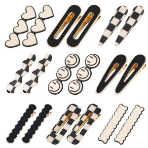 Gingbiss 18 Pcs Hair Clips for Ladies Women, Black White Checker Cute Hair Barrettes with Storage Field, No Bend Korean Styling Minimalist Hair Equipment, Present for Ladies Women