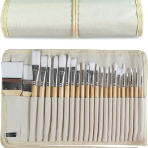Paint Brushes Set of 24 Items Picket Handles Brushes with Canvas Brush Case, Skilled for Oil, Acrylic and Watercolor Portray