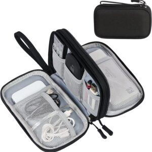 FYY Journey Cable Organizer Pouch Digital Equipment Carry Case Moveable Waterproof Double Layers All-in-One Storage Bag for Twine, Charger, Cellphone, Earphone Black