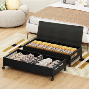 2 pack Beneath the Mattress Storage Containers,36″ Underbed Storage with Wheels,Beneath Mattress Shoe Storage,Beneath Mattress Rolling Storage,Massive Beneath Mattress Storage,Underbed Drawers,Underbed Storage with Lid