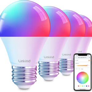 Linkind Good Gentle Bulbs, Good Bulb That Work with Alexa & Google House, LED Gentle Bulbs Shade Altering, 64 Preset Scenes, Music Sync, A19 E26 2.4GHz RGBTW WiFi Bluetooth Gentle Bulb 60W, 800LM, 4Pack
