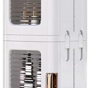 VECELO 4-Tier Tall Slim Storage Cupboard with Movable Wheels, Adjustable Cabinets, Anti-Tip, Slim, for Small House, Lavatory, Kitchen, Laundry, White