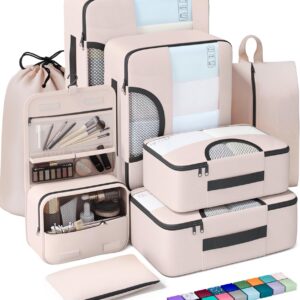 Veken 8 Set Packing Cubes for Journey, Presents for Ladies Mother, Suitcase Organizer Luggage for Baggage with Hanging Toiletry Bag and Shoe Bag, Trip Necessities Journey Equipment for Cruise Ship