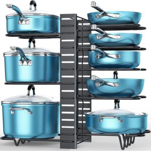 ORDORA 8 Tier Pot and Pan Organizer Rack for Cupboard With 3 DIY Strategies, Adjustable Organizer for Pots, Pans and Lids