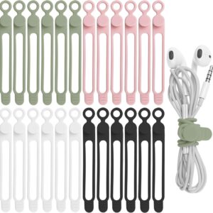Nearockle 24Pcs Silicone Cable Straps Wire Organizer for Bundling Earphone, Cellphone Charger, Pc Cords, Reusable Cable Ties Wire Organizer in Dwelling,Workplace,Kitchen,College (4 Colours)