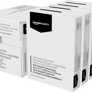Amazon Fundamentals Multipurpose Copy Printer Paper, 8.5 x 11 in, 20 lb, 5 Reams, 2500 Sheets, 92 Brilliant, White