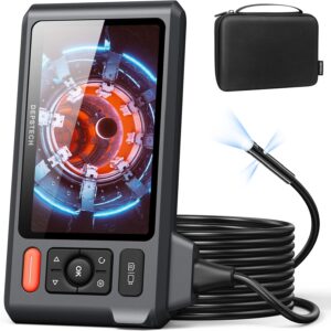 Triple Lens Borescope Instrument, DEPSTECH 5″ IPS Display Endoscope Digicam with Lights, 1080P Sewer Inspection Digicam & Break up Display, 180° Rotation, IP67 Snake Cable, Gadget for Automotive Mechanical Restore