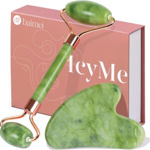 BAIMEI IcyMe Gua Sha & Jade Curler Facial Instruments Face Curler and Gua Sha Set for Puffiness and Redness Lowering Pores and skin Care Routine, Self Care Present for Males Ladies – Inexperienced
