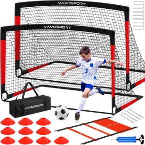 Children Soccer Objectives for Yard Set, 2 of 6×4 ft Transportable Pop Up Soccer Objective Coaching Tools, Soccer Internet with Soccer Ball, Ladder, Cones, Soccer Set for Youth Toddler Video games, Sports activities