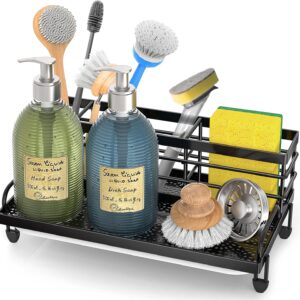 Cisily Kitchen Sink Caddy Organizer, Rustproof Non-Slip Cleaning soap Dish Dispenser Brush, Sponge Holder for Kitchen Sink, Kitchen Group and Storage, Dwelling Necessities Equipment(Matte Black)