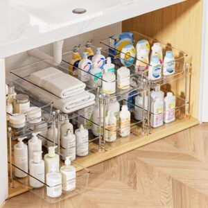 Vtopmart 4 Pack Lavatory Organizer, 2 Tier Clear Below Sink Organizers Vainness Countertop Storage Container,Cupboard Drawers Bins, Pull-Out Group with Monitor for Pantry, Kitchen