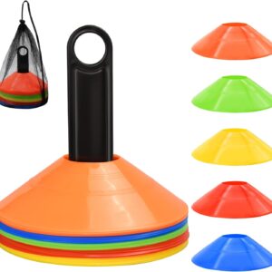25/50/100/200 Pack Disc Cones, Agility Soccer Cones with Carry Bag and Holder, Soccer Cones for Sports activities Coaching, Soccer, Soccer, Basketball, Teaching, Apply Tools, 5 Colour