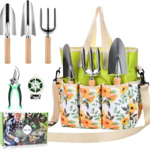 Gardening Instruments, Gardening Hand Instruments with Sturdy Shoulder Crossbody Backyard Tote Bag Backyard Instruments Purse Organizer, 5-Pcs Heavy Obligation Rust-Proof Backyard Instrument Set, Gardening Items for Girls