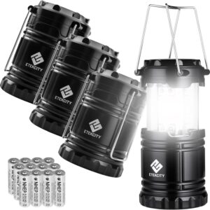 Etekcity Tenting Lanterns for Energy Outages 4 Pack, Flashlight for Tenting Necessities, Emergency Led Battery Operated Lights, Survival Package and Gear for Hurricane, Black