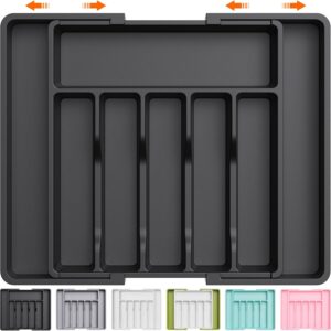 Lifewit Giant Silverware Drawer Organizer, Expandable Utensil Tray for Kitchen, BPA Free Flatware and Cutlery Holder, Adjustable Plastic Storage for Spoons Forks Knives, Giant, Black