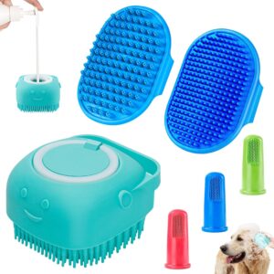 Comotech 3PCS Canine Bathtub Brush | Canine Shampoo Brush | Canine Scrubber for Bathtub | Canine Bathtub Brush Scrubber | Canine Bathe/Washing Brush with Adjustable Ring Deal with for Quick & Lengthy Hair (Blue Blue Blue)