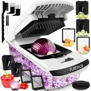 Fullstar Vegetable Chopper and Spiralizer – Meals Chopper with Container, Fruit Slicer, Kitchen Devices & Equipment, Dwelling Necessities (4 in 1, White)