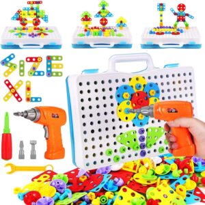 Academic Toys Constructing Blocks, 244 Items Electrical Screwdriver DIY Constructing Toys for Boys and Women, Academic Development Constructing package for Youngsters Ages 4 5 6 7 8 9 10 Yr Outdated