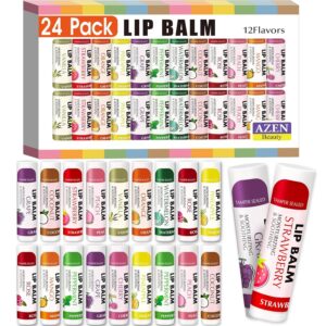 AZEN 24 Pack Lip Balm, Pure Lip Balm Bulk, Moisturizing Lip Balms for dry cracked lips