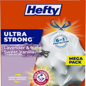 Hefty Extremely Robust Tall Kitchen Trash Luggage, Lavender & Candy Vanilla Scent, 13 Gallon, 80 Rely