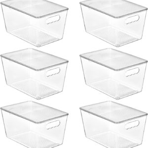 Vtopmart 6 Pack Clear Stackable Storage Bins with Lids, Massive Plastic Containers with Deal with for Pantry Organizer and Storage,Excellent for Rest room,Cupboard,Kitchen,Fridge,Closet Group