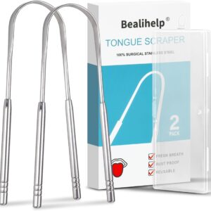 2 Pack Tongue Scraper, 100% Surgical 304 Stainless Metal Tongue Cleaner for Adults And Youngsters, Skilled Tongue Brush for Oral Care, Enhance Dangerous Breath and Recent Breath