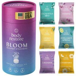 Physique Restore Bathe Steamers Aromatherapy 6 Pack – Moms Day Items for Mother, Grandma, Birthday Present for Dad, Daughter, Greatest Good friend, Journey Necessities, Stress Aid, Self Care, Bathtub Bombs – Bloom