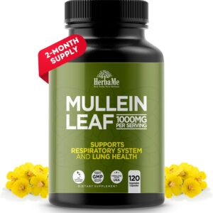 Mullein Leaf 1000mg, 120 Capsules, Lung Detox for People who smoke, Lung Cleanse Complement, Helps Respiratory Perform Well being, Promotes Mucous Membranes | Ear Well being, Mucus Aid Natural Tablets