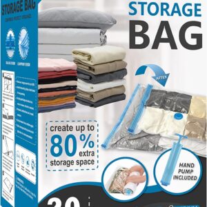 20 Pack Vacuum Storage Luggage, House Saver Luggage (4 Jumbo/4 Giant/4 Medium/4 Small/4 Roll) Compression for Comforters and Blankets, Sealer Garments Storage, Hand Pump Included