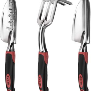ESOW Backyard Software Set with Non-Slip Rubber Deal with, 3 Piece Solid-Aluminum Heavy Responsibility Gardening Package Consists of Hand Trowel, Transplant Trowel and Cultivator Hand Rake, Purple