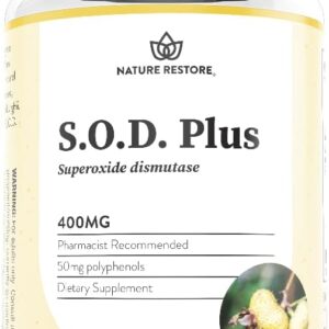 Nature Restore S.O.D. Superoxide Dismutase Complement, 4,000 IU SOD-Like Exercise, Vegan, 90 Capsules, Non-GMO, Gluten Free