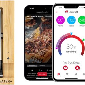 MEATER Plus: Good Bluetooth Wi-fi Meat Thermometer Digital | BBQ, Grill, Oven, Smoker, Air Fryer, Kitchen | Good for Steak, Hen, Turkey, and Extra | Delicous Recipes in App