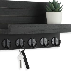 Key Holder for Wall, Ornamental Key and Mail Holder with Shelf Has Giant Hooks for Luggage, Coats, Umbrella – Paulownia Wooden Key Hanger with Mounting {Hardware} (9.8”W x 6.7”H x 4.2”D)