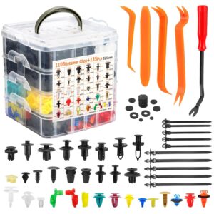 1240Pcs Automotive Retainer Clips & Fasteners Equipment – 32 Common Sizes Nylon Bumper, Fender Rivets, Door Panel Clips, and Plastic Rivets with 10 Cable Ties and Elimination Software for Toyota, Ford, Benz, Chevy