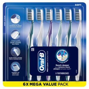 Oral-B Professional Well being CrossAction All in One Smooth Toothbrushes, Deep Plaque Fighter, Rounded Bristles Mild on Enamel, Tongue and Cheek Cleaner, Gum Stimulators, 6 Rely, Tooth Brush Pack