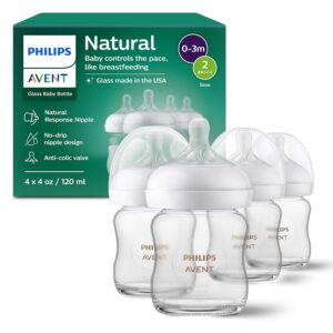 Philips Avent Pure Glass Child Bottles with Pure Response Nipples (Gradual Move, Move 2), 4oz, 4-Pack, SCY910/04