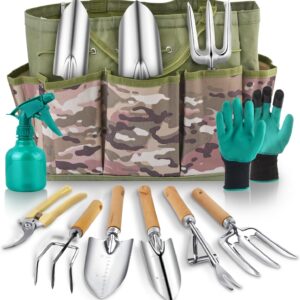 Gardening Device Set of 9 PCS, Saraily Heavy Responsibility Gardening Device Set with Sturdy Backyard Instruments Organizer Purse, Non-Slip Rubber Gloves, Rust-Proof Backyard Device Set, Excellent Backyard Items for Girls, Mother