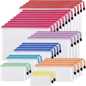 EOOUT 30pcs Mesh Zipper Pouch Baggage, 8 Sizes Plastic Baggage, 8 Colours Waterproof Pouches with slide fastener for Group, Multipurpose for Journey, Faculty Provides, Workplace and House Group