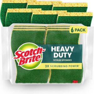 Scotch-Brite Heavy Responsibility Scrub Sponge, 6 Kitchen Sponges Designed for Powerful Messes within the Kitchen that Final 3X Longer*, Greatest for Solid Iron Skillets and Outside Grills, Versatile, Sturdy, and Robust