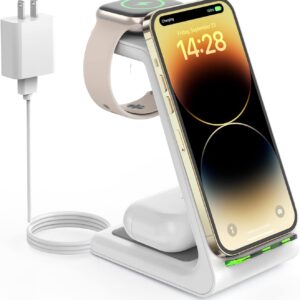 Wi-fi Charging Station for Apple – 3 in 1 Wi-fi Charger Stand Dock Watch and Cellphone Charger Station for Apple Watch 8/7/SE/6/5/4/3/2, iPhone 16 15-12 Professional Max SE XS X, Samsung, AirPods Professional/3/2
