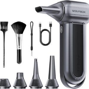 WOLFBOX MF100 Electrical Air Duster-150000RPM Tremendous Energy Cordless Air Duster, Rechargeable Brushless Motor Sturdy Blower, 3-Gear Adjustable Mud Blower for Pc, Keyboard, Out of doors, Home and Automotive