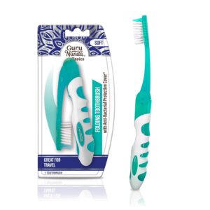 GuruNanda Folding Toothbrush with Constructed-in Cowl, Excellent for Journey, Mountain climbing & Tenting, Compact & Moveable, On-The-go Toothbrush with Gentle Bristles & Ergonomic Deal with, for Adults & Youngsters (1 Depend)