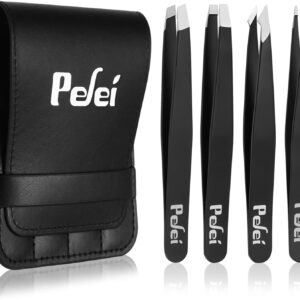 Pefei Tweezers Set – Skilled Stainless Metal Tweezers for Eyebrows – Nice Precision for Facial Hair, Splinter and Ingrown Hair Elimination (Black)
